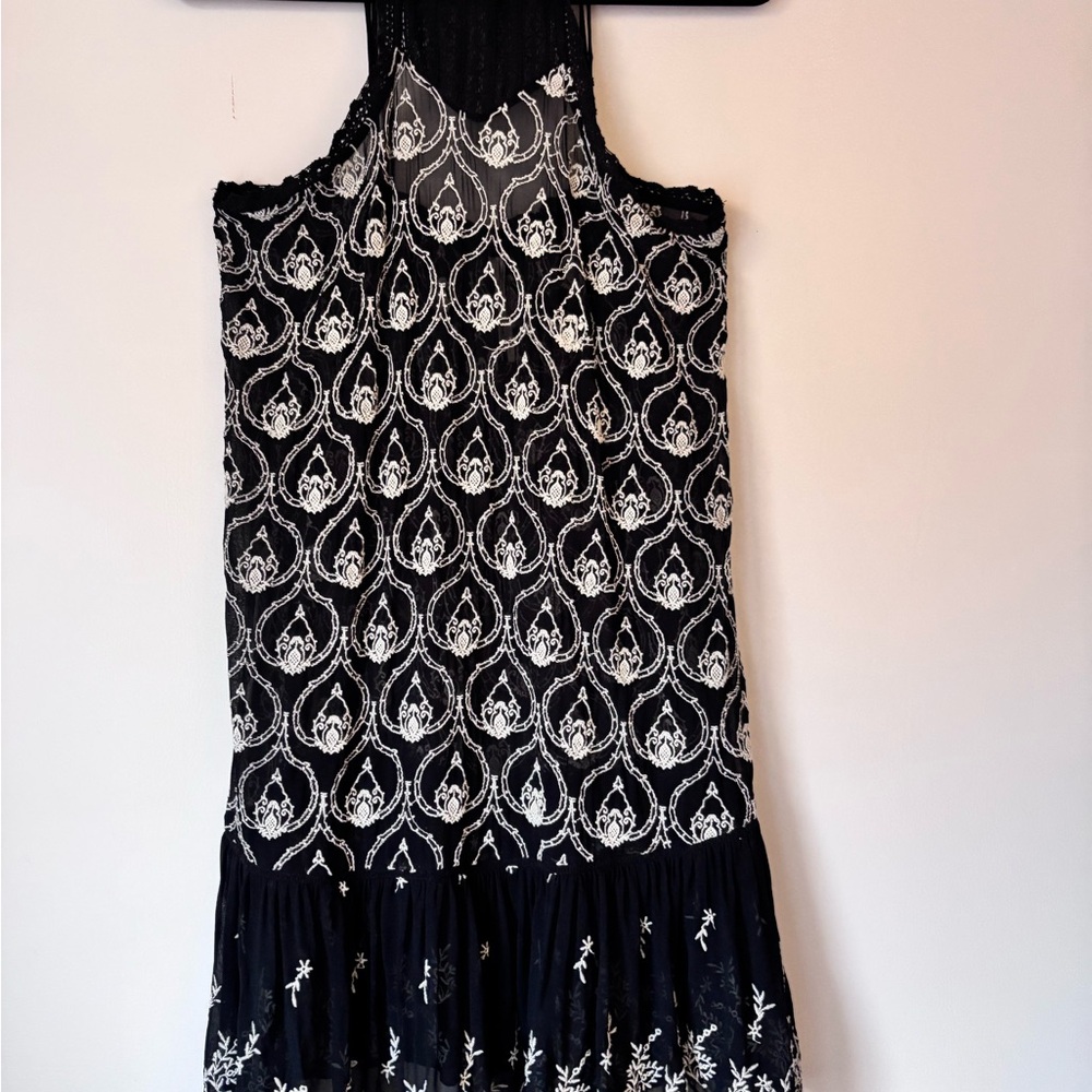 Elegant Black and White Lace Dress
